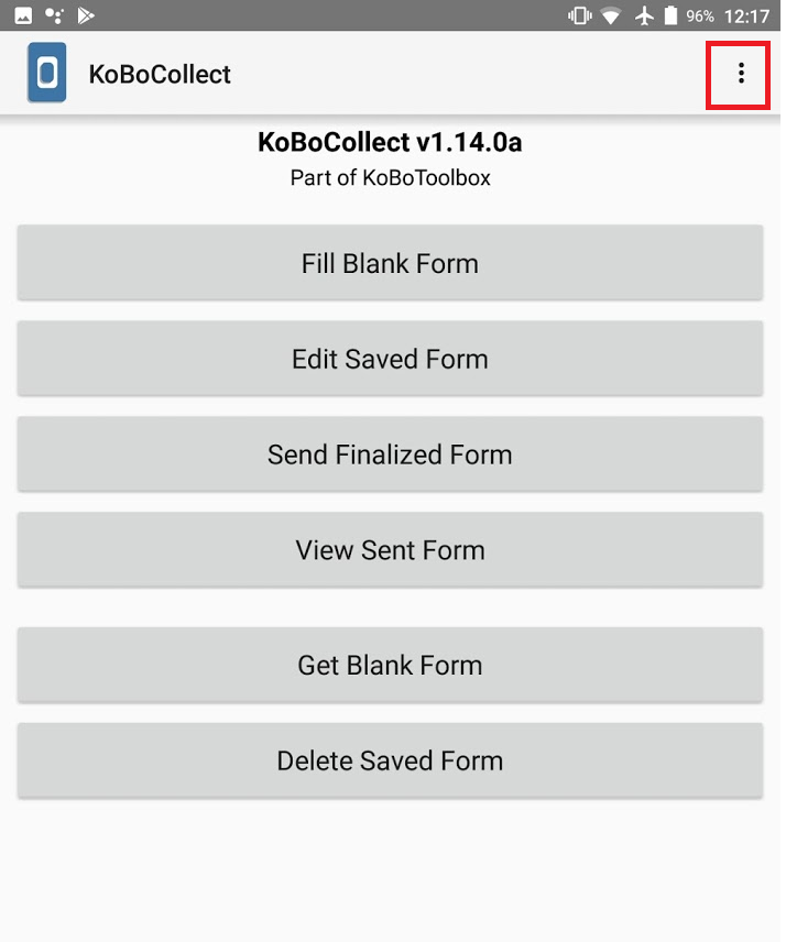 KoBoCollect Home screen (menu)
